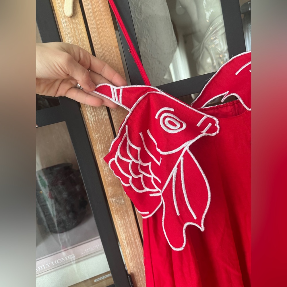 Koi Fish Embroidered Asymmetrical Maxi Dress midi tropical - Picture 5 of 11
